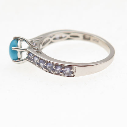 Chuck Clemency 925 Sterling Silver Real Turquoise & Tanzanite Ring Size 7.25