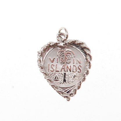 Crea 925 Sterling Silver Vintage Virgin Islands Heart Charm Pendant