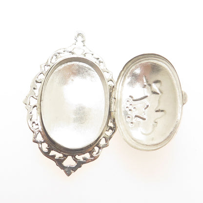 925 Sterling Silver Antique Art Deco Siam Niello Hindu Goddess Locket Pendant