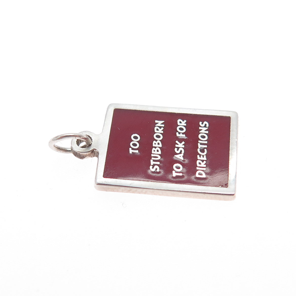 925 Sterling Silver Enamel Too Stubborn To Ask For Directions Minimalist Pendant