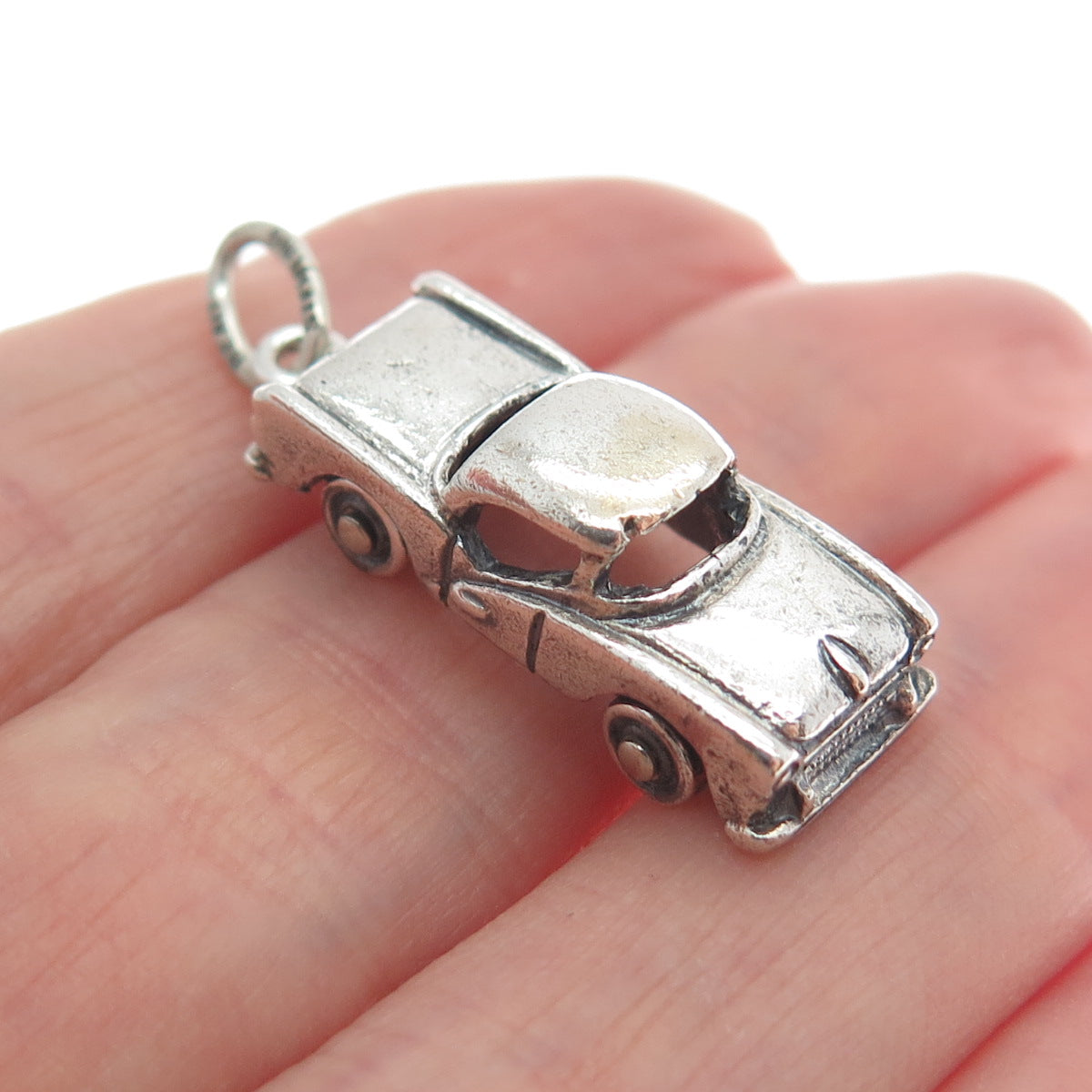 BEAU 925 Sterling Silver Vintage Retro Car Oxidized 3D Charm Pendant