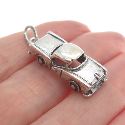 BEAU 925 Sterling Silver Vintage Retro Car Oxidized 3D Charm Pendant