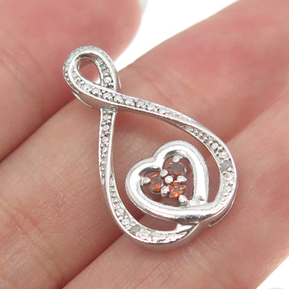 925 Sterling Silver Real Round-Cut Cognac & White Diamond Heart Slide Pendant