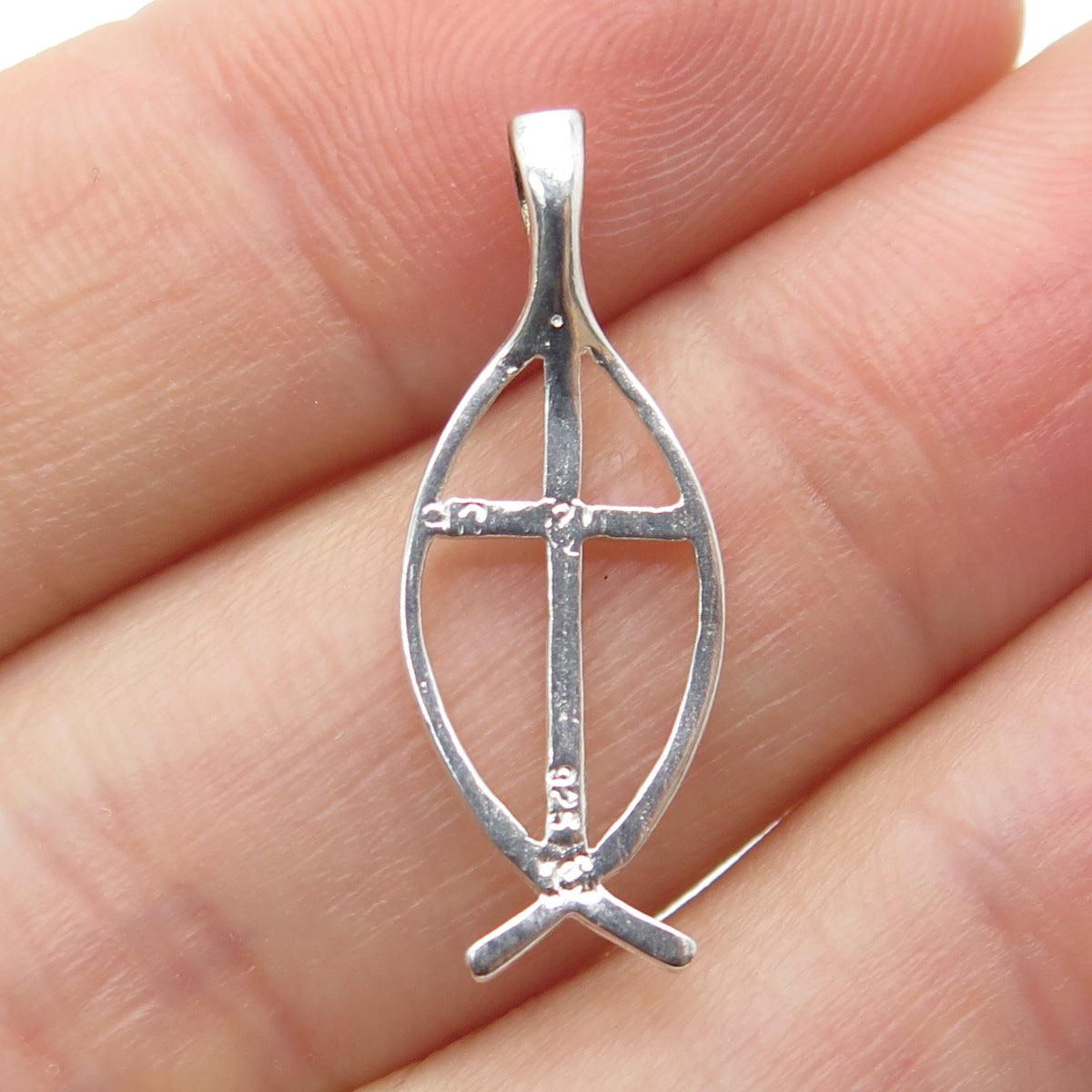 925 Sterling Silver Vintage Ichthys Symbol Cross Religious Pendant