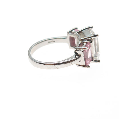 925 Sterling Silver Radiant-Cut Pink & White C Z Ring Size 6.25