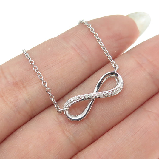 SUN 925 Sterling Silver Italy Real Diamond Infinity Cable Chain Necklace 16-18"