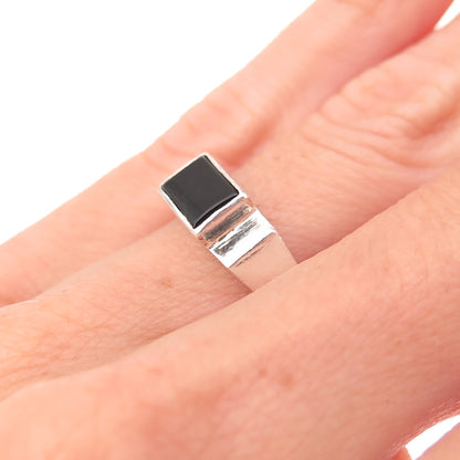 925 Sterling Silver Vintage Real Black Onyx Oxidized Ring Size 6