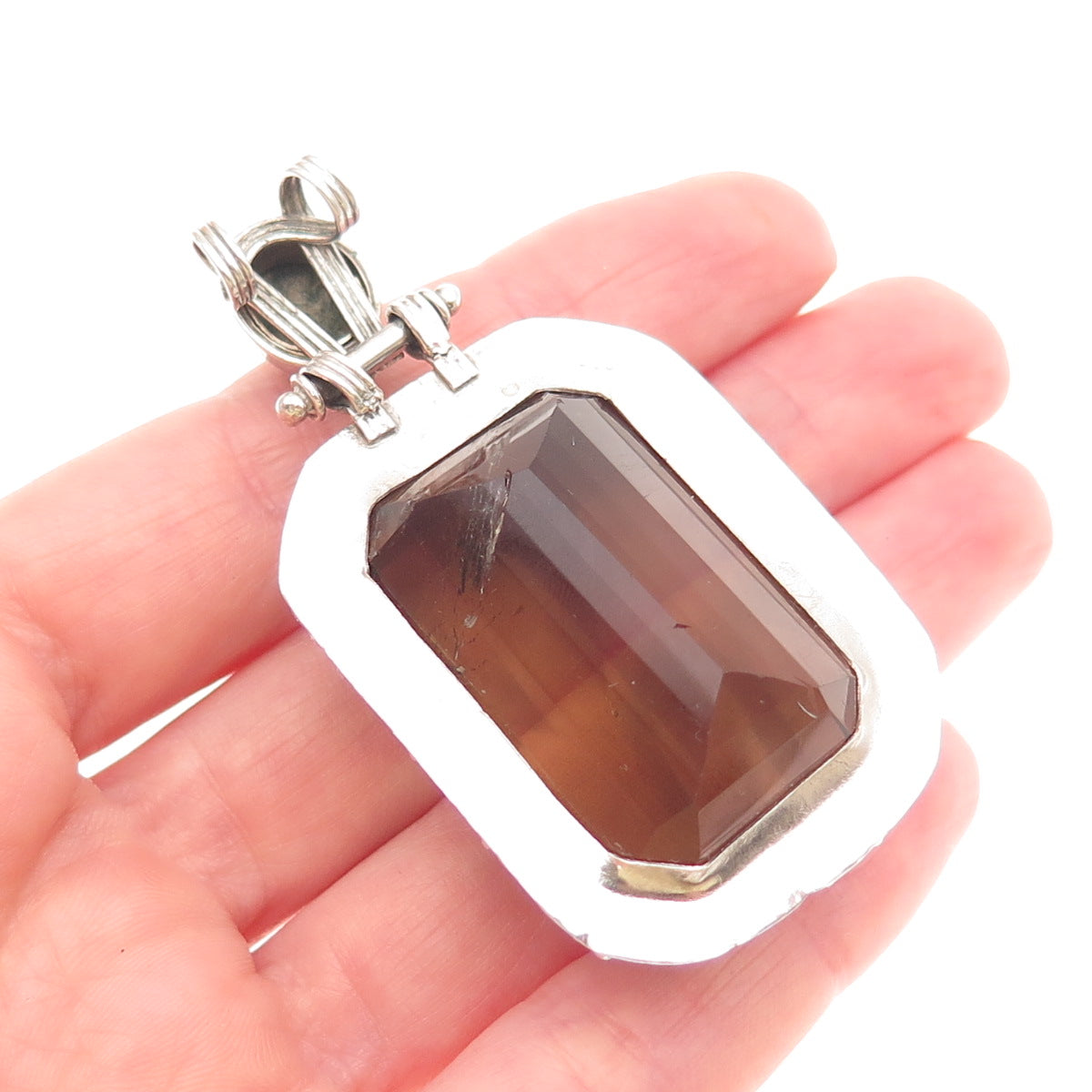 925 Sterling Silver Vintage Real Smoky Quartz & Azurite Spiral Large Pendant