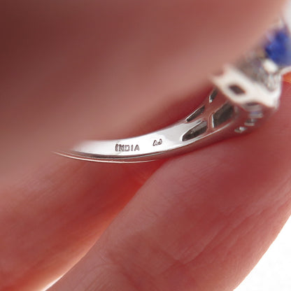 925 Sterling Silver Real Tanzanite Peridot & White Topaz Ring Size 8
