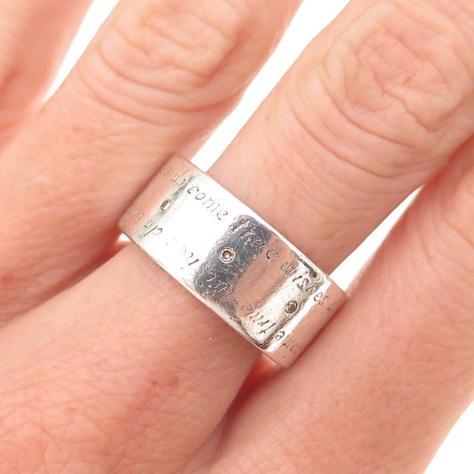 925 Sterling Silver Vintage Real Diamond Wishes Do Come True Band Ring Size 8.75