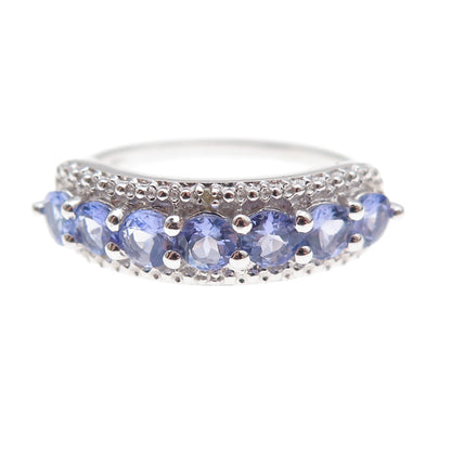 925 Sterling Silver Real Round-Cut Diamond & Tanzanite Ring Size 8