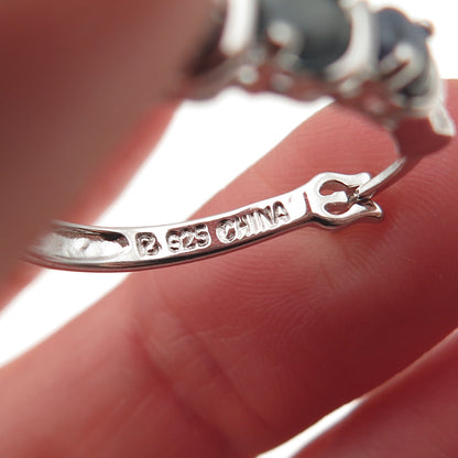 Ross Simons 925 Sterling Silver Real Round-Cut Sapphire Hoop Earrings