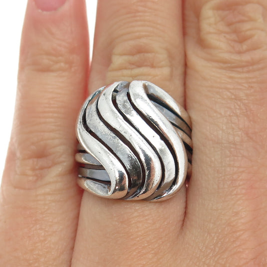 925 Sterling Silver Vintage Modernist Ribbon Ring Size 6