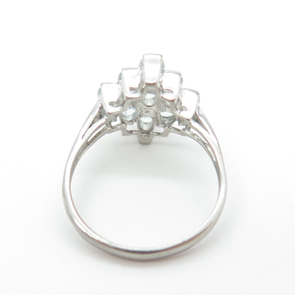 CHAPAL ZENRAY 925 Sterling Silver Real Light Blue Topaz Cluster Ring Size 6.75