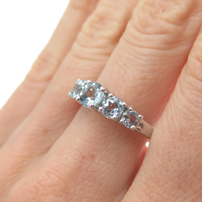 KN Kajal Naina 925 Sterling Silver Real Round-Cut Aquamarine Ring Size 9.25