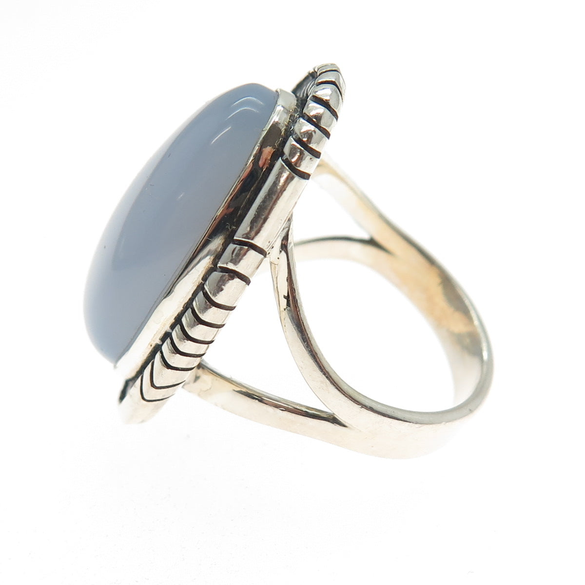 925 Sterling Silver Vintage Southwestern Real Blue Chalcedony Ring Size 7.5