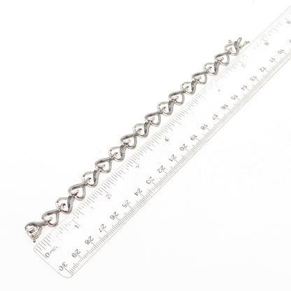 925 Sterling Silver Real Black & White Diamond Heart Link Bracelet 7.25"