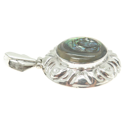 925 Sterling Silver Vintage Mexico Real Abalone Shell Round Pendant