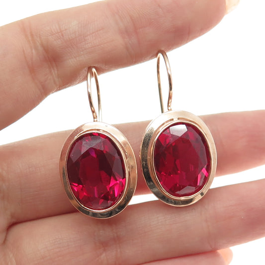 925 Sterling Silver Rose Gold Plated Lab-Created Ruby Dangle Earrings