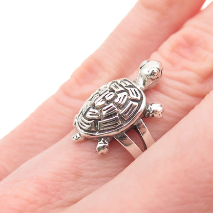 925 Sterling Silver Vintage Turtle Good Luck Oxidized Ring Size 5.75