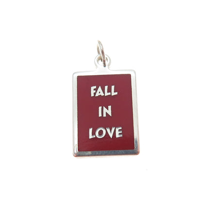 925 Sterling Silver Red Enamel Fall In Love Minimalist Charm Pendant
