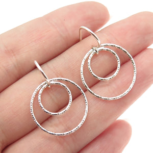 925 Sterling Silver Diamond-Cut Multi-Circle Dangle French Wire Earrings