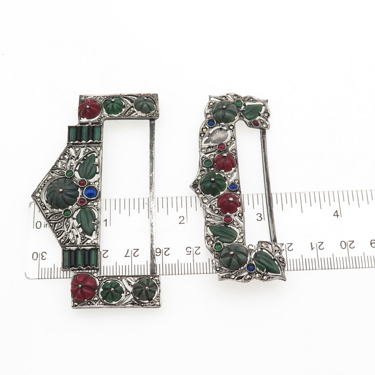 Charles Forgelot 800 Silver Antique France Gem SET of 5 Buckles (missing stones)