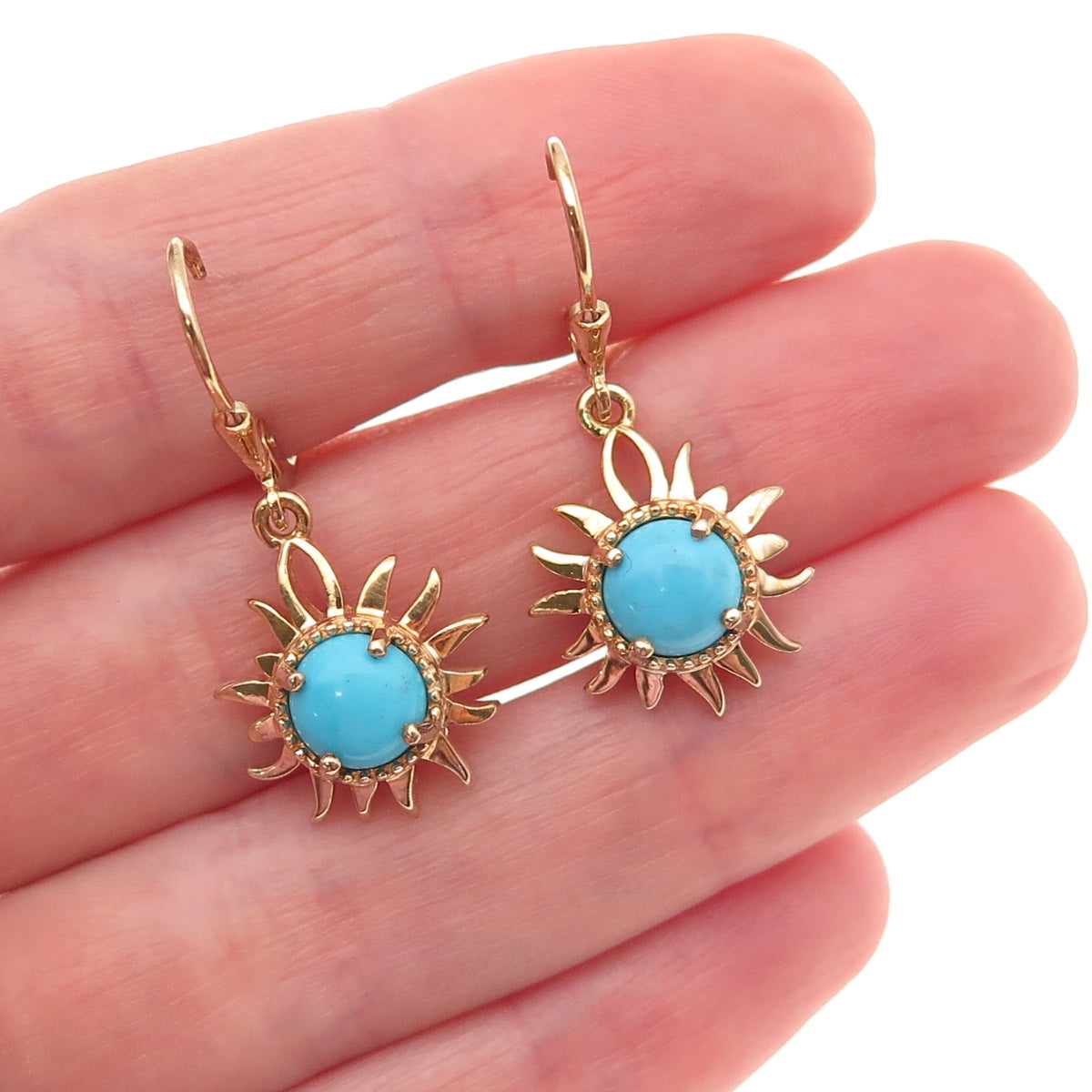 D'Joy Sterling Silver Gold Plated Real Sleeping Beauty Turquoise Sun Earrings