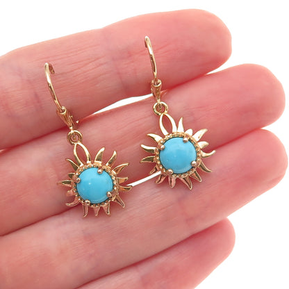 D'Joy Sterling Silver Gold Plated Real Sleeping Beauty Turquoise Sun Earrings
