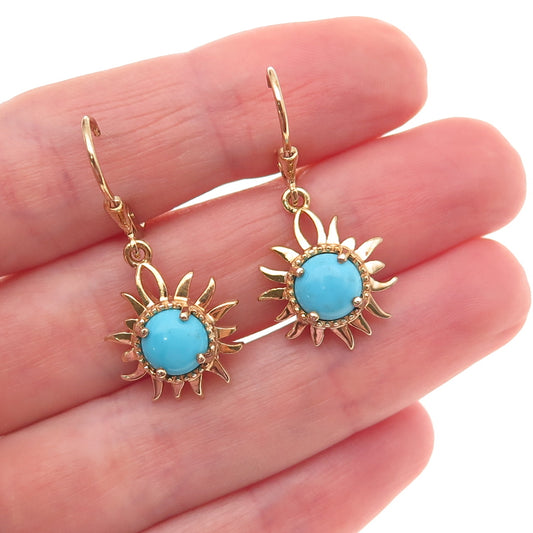 D'Joy Sterling Silver Gold Plated Real Sleeping Beauty Turquoise Sun Earrings