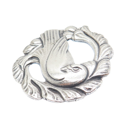 925 Sterling Silver Vintage Dove Bird Oxidized Pin Brooch