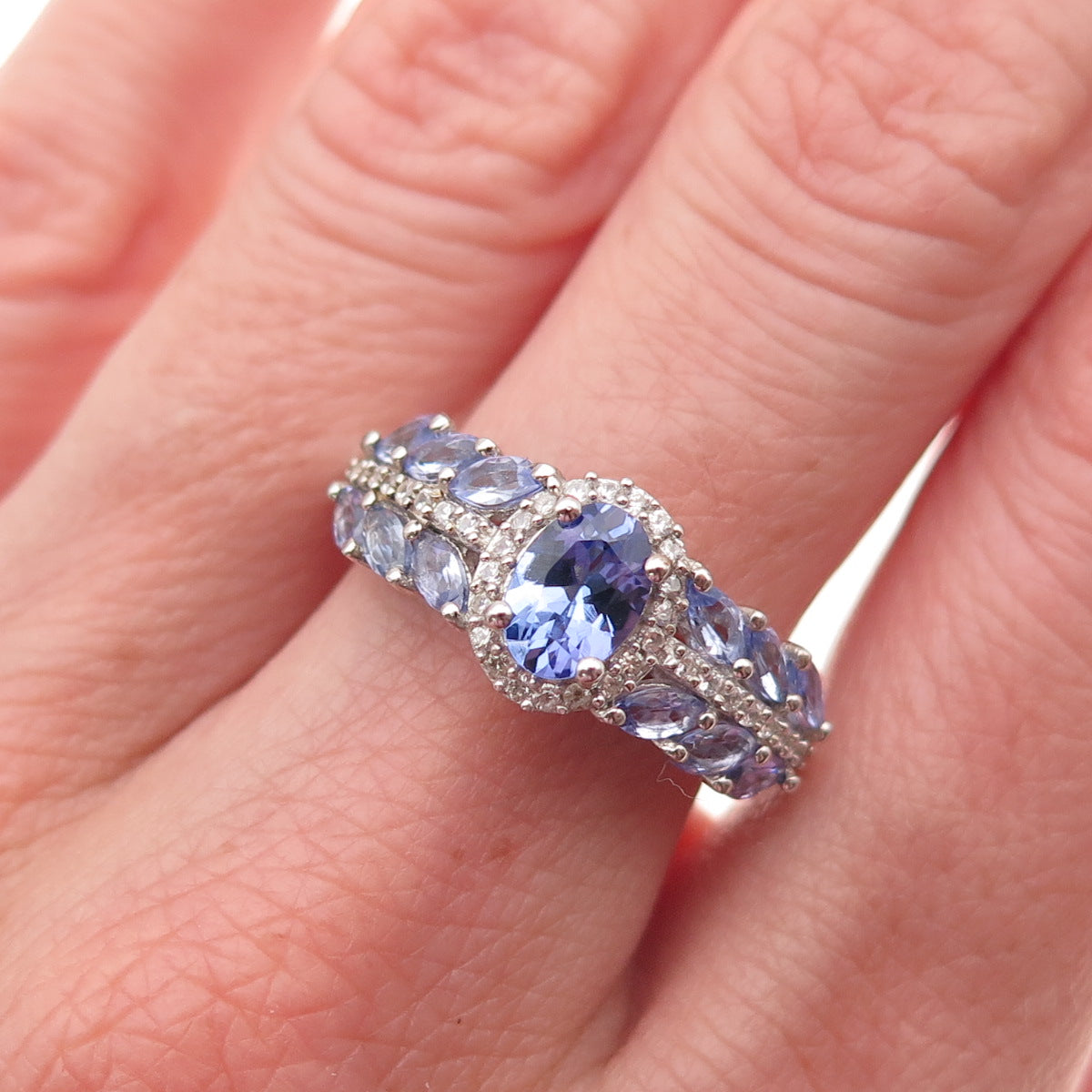 Chuck Clemency 925 Sterling Silver Real Tanzanite & White Topaz Ring Size 8