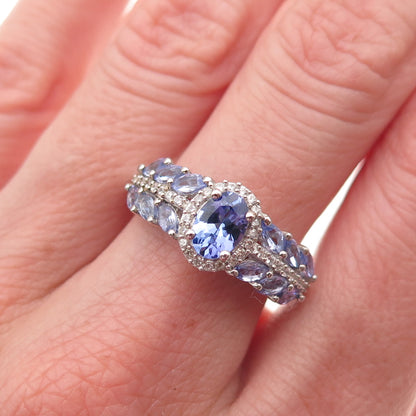 Chuck Clemency 925 Sterling Silver Real Tanzanite & White Topaz Ring Size 8