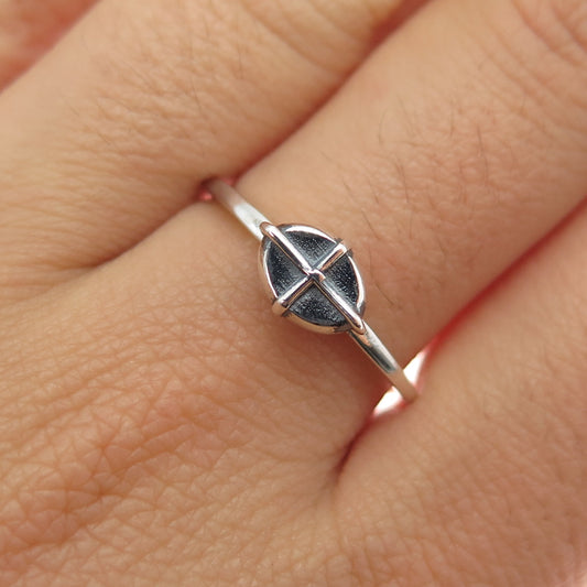 HAGIT GORALI 925 Sterling Silver Vintage Modernist Cross Oxidized Ring Size 9