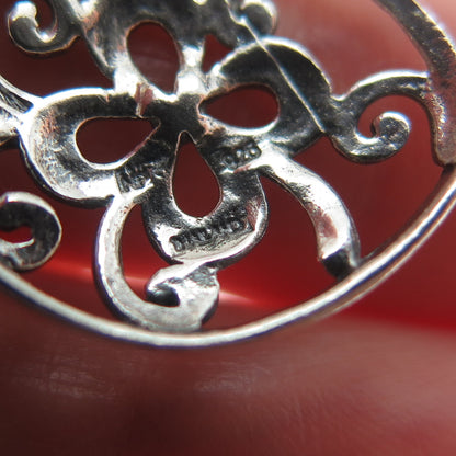 CHAPAL ZENRAY 925 Sterling Silver Vintage Ornate Flower Teardrop Dangle Earrings