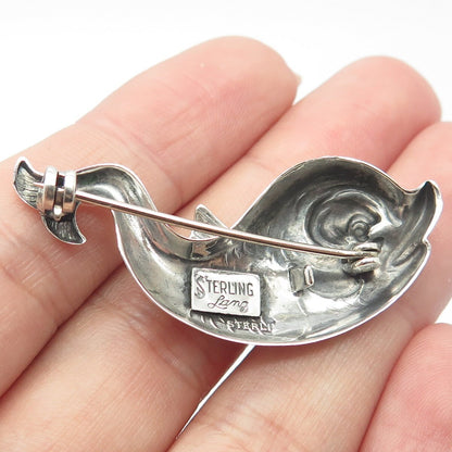 925 Sterling Silver Vintage Lang Fish Ornate Pin Brooch