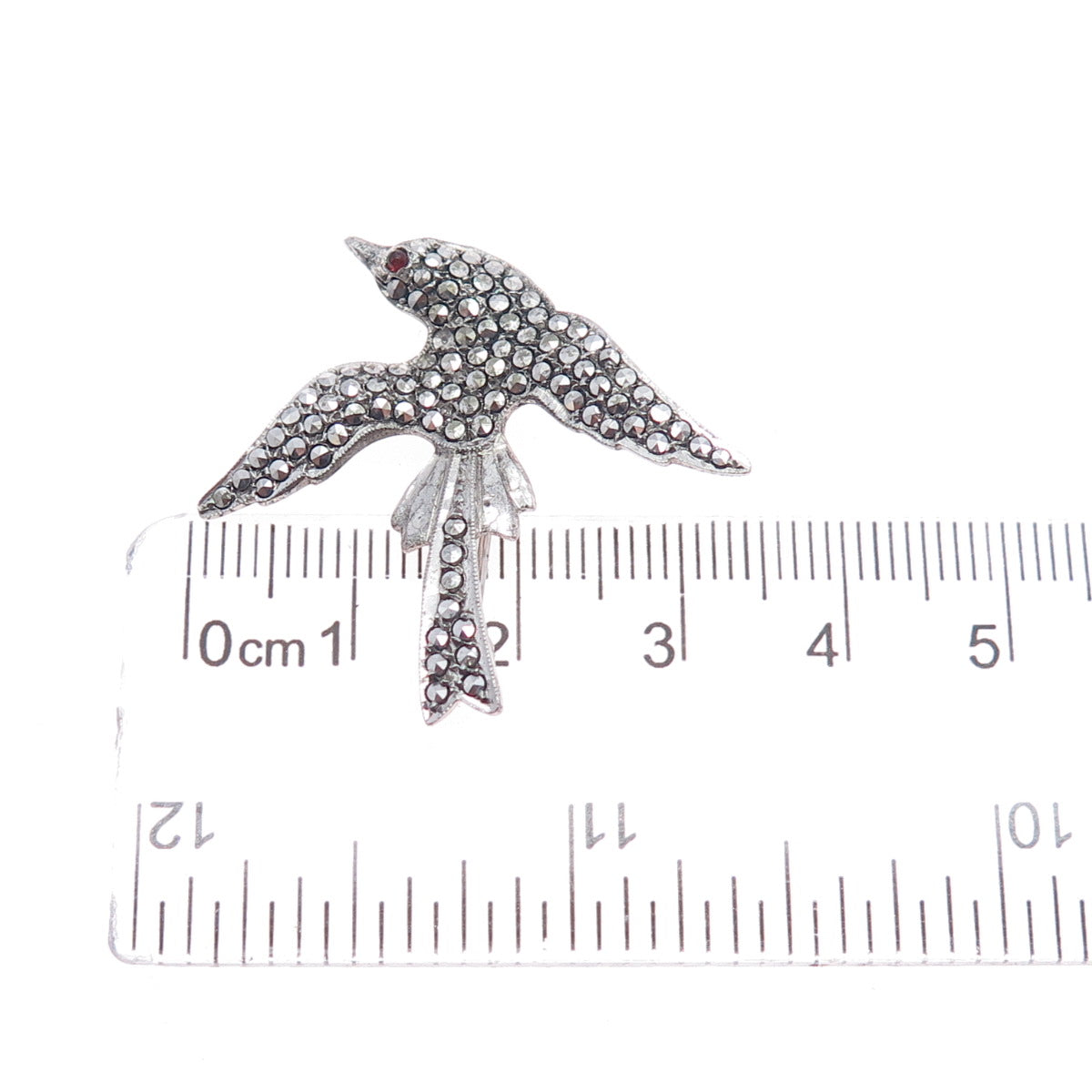 925 Sterling Silver Antique Marcasite & Garnet Holy Spirit Pin (missing 1 stone)