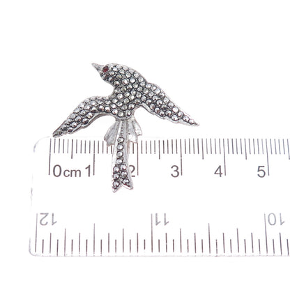 925 Sterling Silver Antique Marcasite & Garnet Holy Spirit Pin (missing 1 stone)
