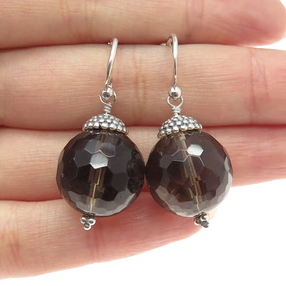 BARSE 925 Sterling Silver Vintage Real Smoky Quartz Ball Beads Earrings
