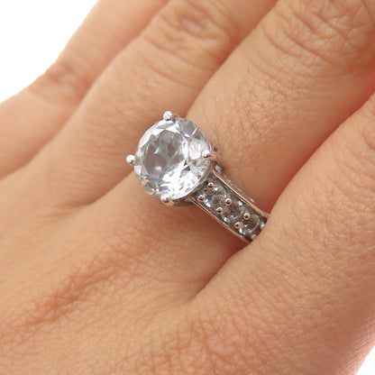 CHUCK CLEMENCY 925 Sterling Silver Real White Topaz Engagement Ring Size 7