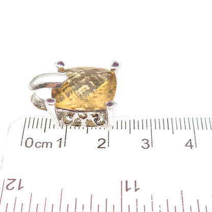 925 Sterling Silver Real Smoky Quartz & Amethyst Charm Pendant