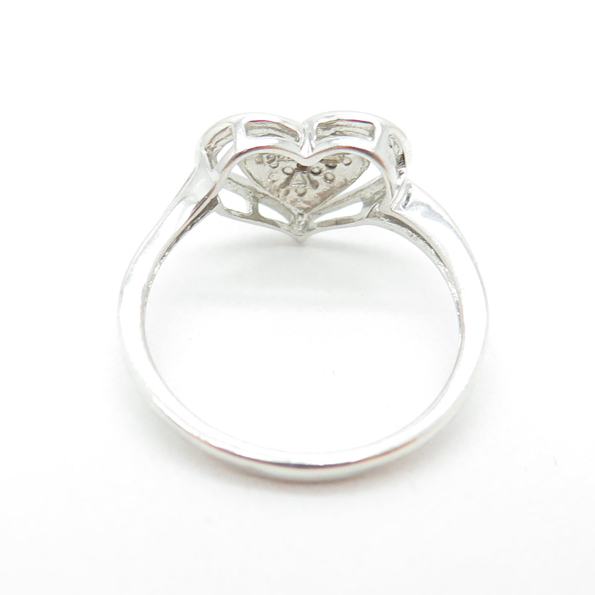 925 Sterling Silver Real Diamond Accent Heart Ring Size 7