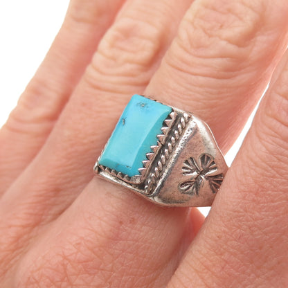 Old Pawn 925 Sterling Silver Vintage Southwestern Turquoise Ring Size 11.5