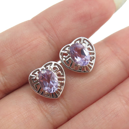 DBJ DEE BERKLEY JEWELRY 925 Sterling Silver Real Amethyst Heart Stud Earrings