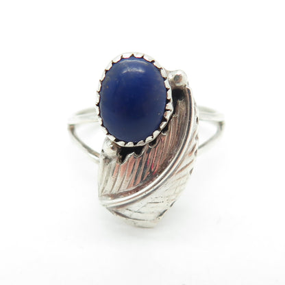 WILLIE MARIANO NAVAJO Old Pawn 925 Sterling Silver Lapis Feather Ring Size 6.5