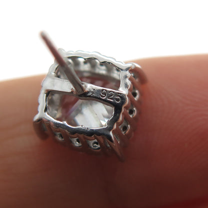 925 Sterling Silver Cushion & Round-Cut C Z Stud Earrings