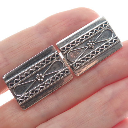 925 Sterling Silver Vintage Israel Modernist Flower Oxidized Cufflinks