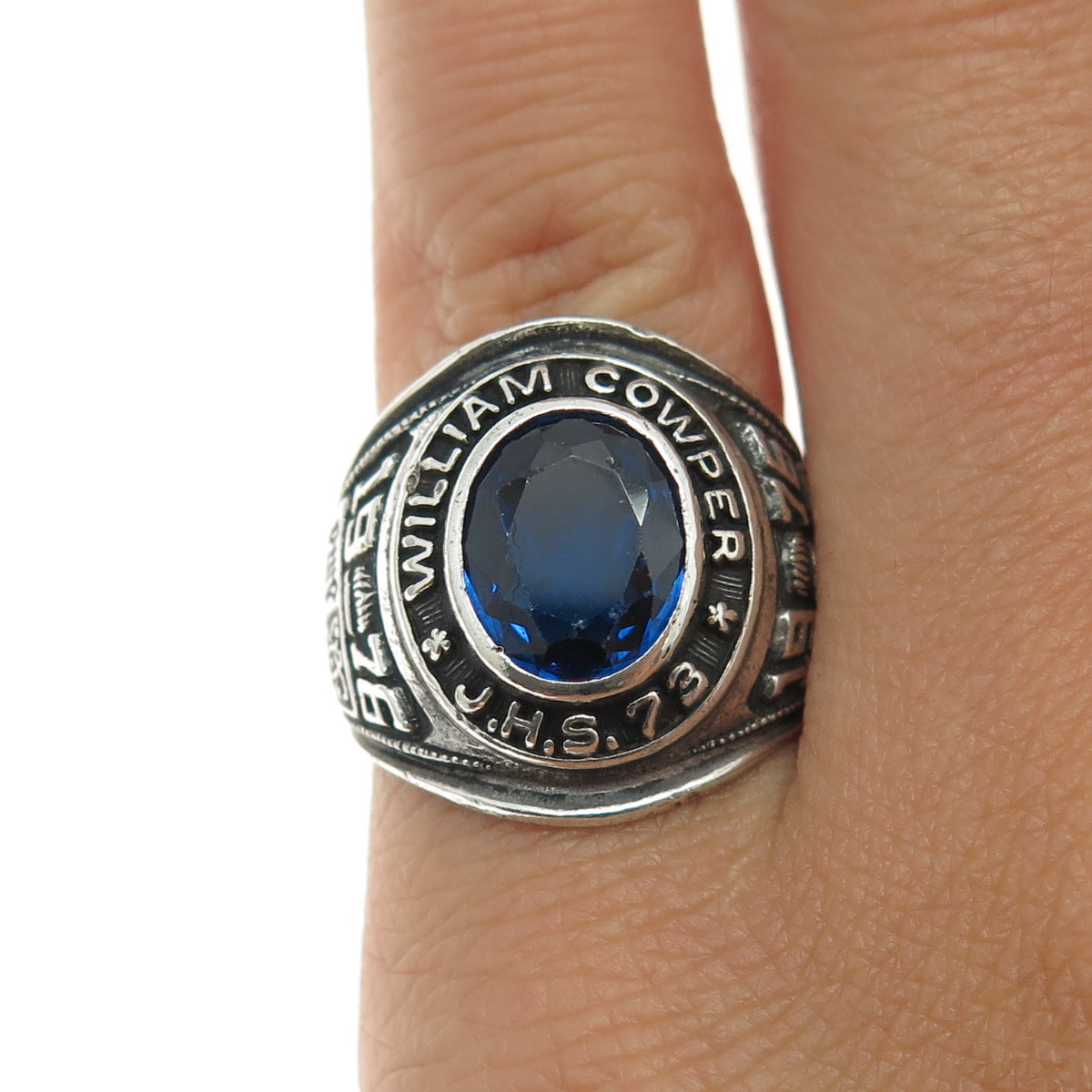 REED & CO Sterling Vintage 1976 Lab-Created Sapphire W. Cowper School Ring 6.25