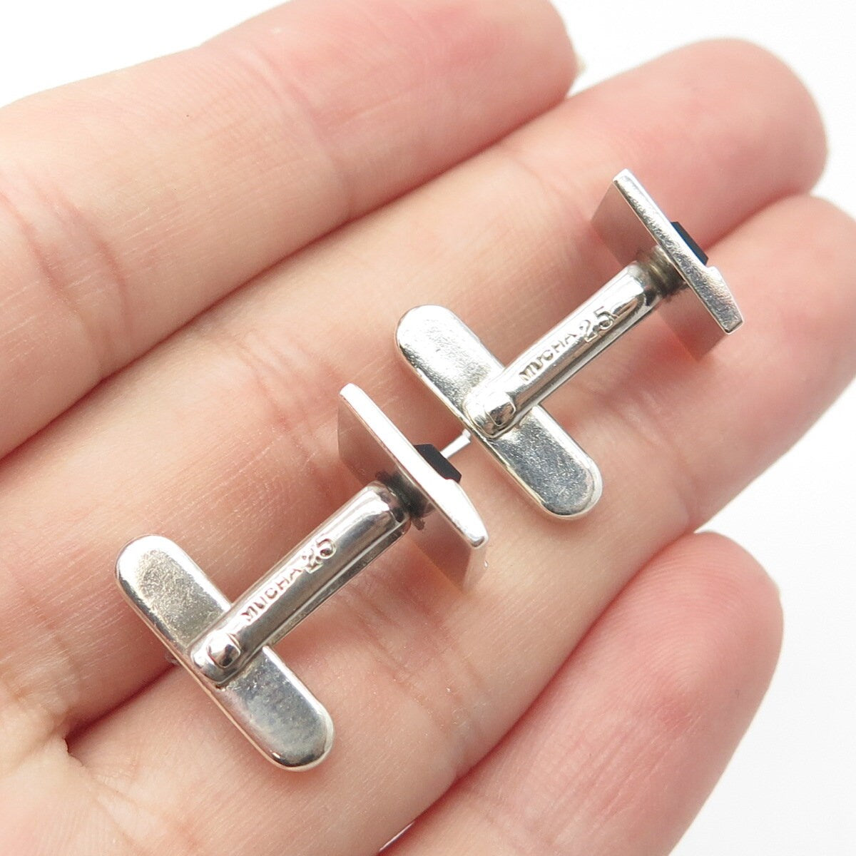 925 Sterling Silver VintageAlphonzo Mucha Real Black Onyx Square Cufflinks #25