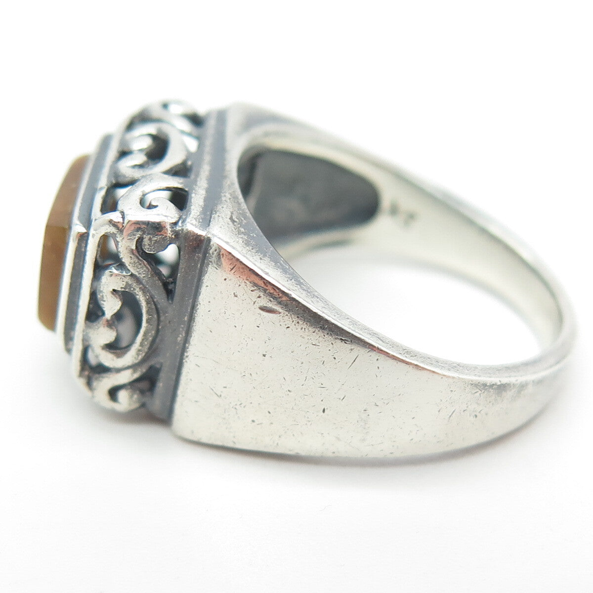 925 Sterling Silver Vintage Real Tiger Eye Gemstone Swirl Ring Size 6.75